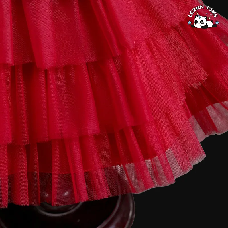 LEZONKIDS - Custom Logo Luxury Princess Girls Party Dress Woolen Cotton Tutu Ruffles Formal Style for Birthday or Party